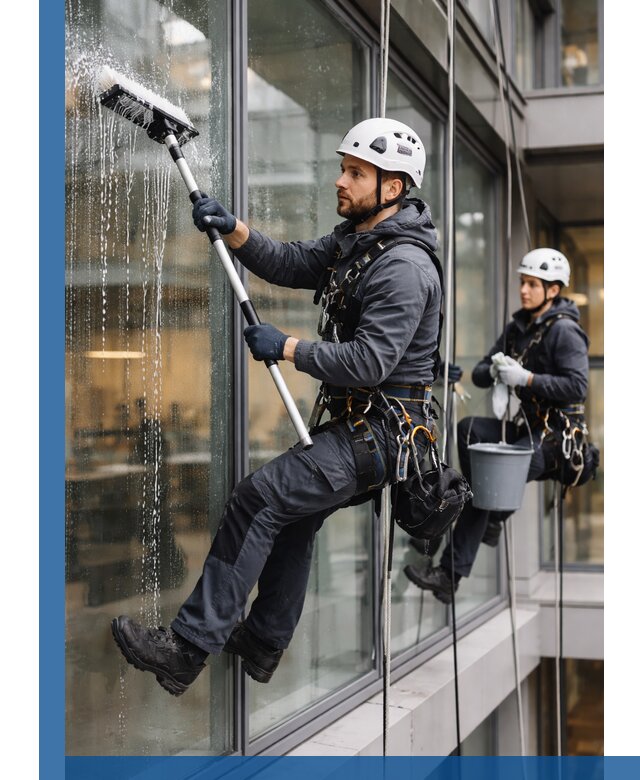 Профессиональная мойка витражей промышленными альпинистами в Сафонове