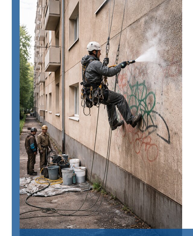 Удаление граффити с фасада в Сафонове без следов и повреждений