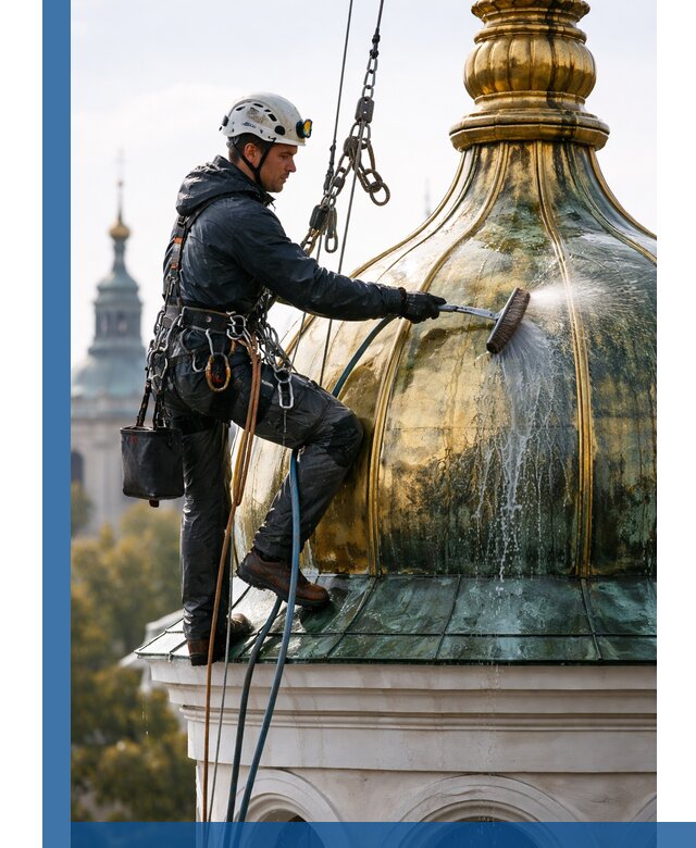 Профессиональная мойка куполов и шпилей высотными альпинистами в Сафонове