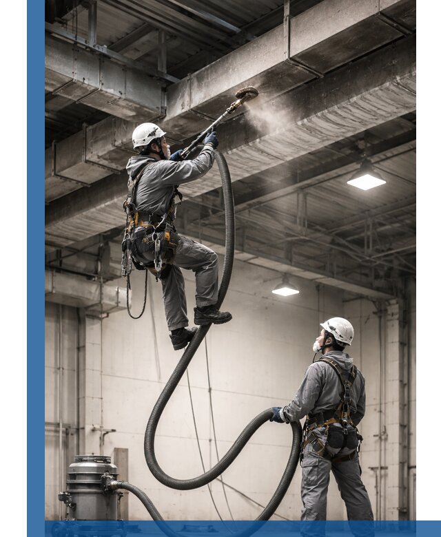 Обеспыливание потолочных конструкций в Сафонове промышленным альпинизмом