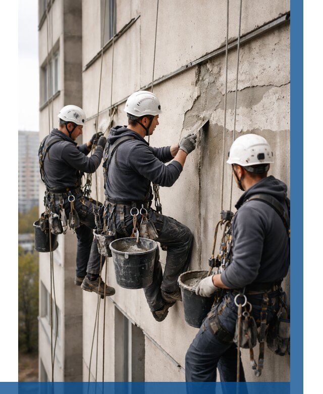 Ремонт бетонных элементов фасада в Сафонове от 2562 р. | ВЫСОТНИК-Сфн