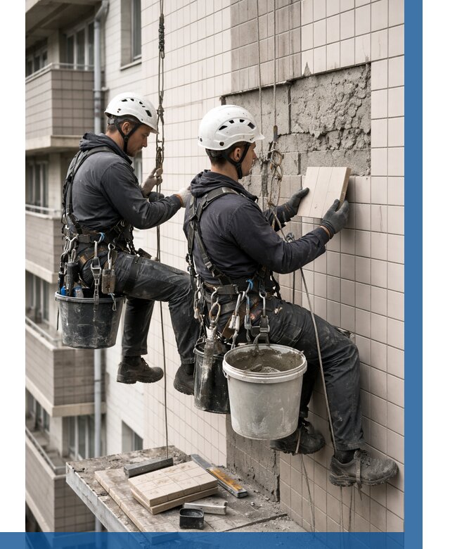 Ремонт облицовки фасада плиткой в Сафонове от 1845 р. | ВЫСОТНИК-Сфн