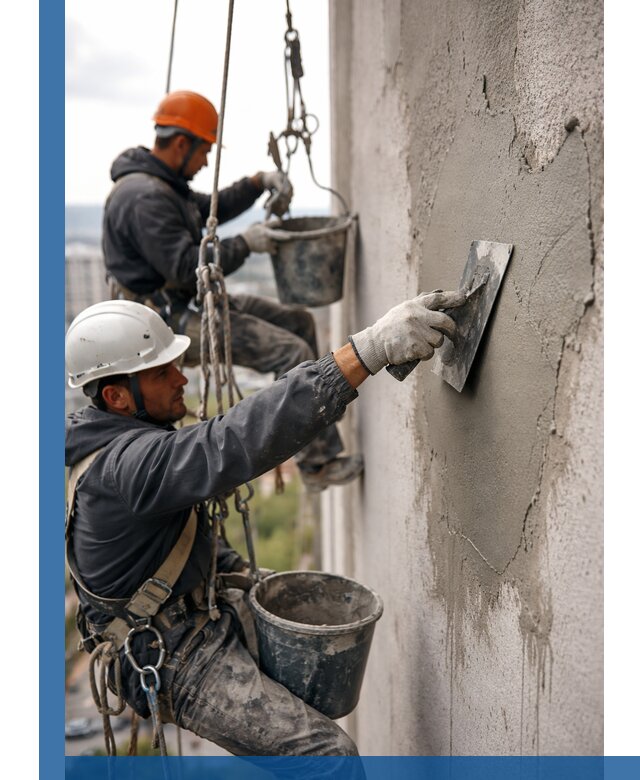 Штукатурка фасада на высоте в Сафонове профессиональные работы