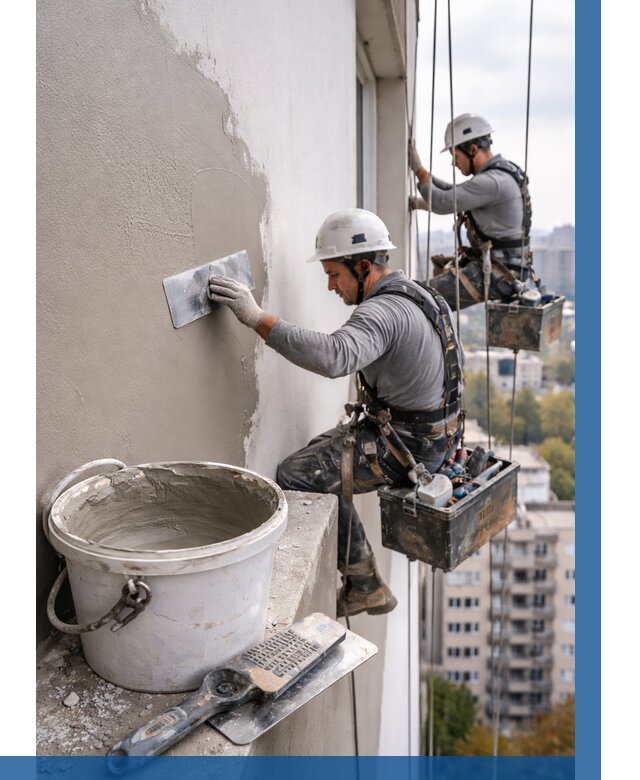 Шпаклевка фасада на высоте в Сафонове от 717 р. | ВЫСОТНИК-Сфн