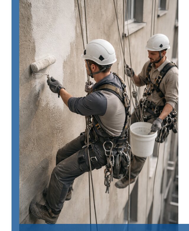 Грунтовка фасада на высоте в Сафонове промышленными альпинистами