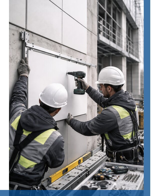 Монтаж композитных панелей фасада в Сафонове от 2562 р. | ВЫСОТНИК-Сфн