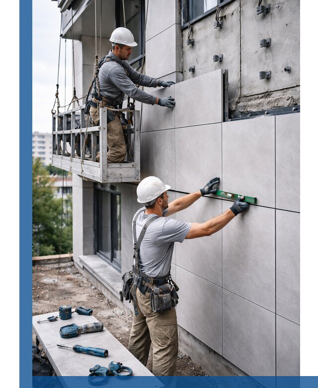 Монтаж керамогранита на фасад в Сафонове под ключ с гарантией качества