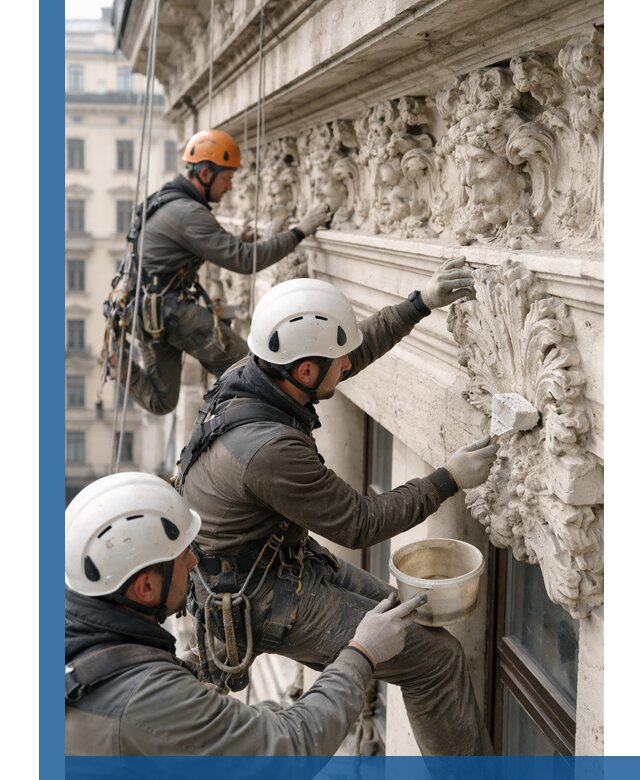 Реставрация фасадной лепнины с высотными работами в Сафонове