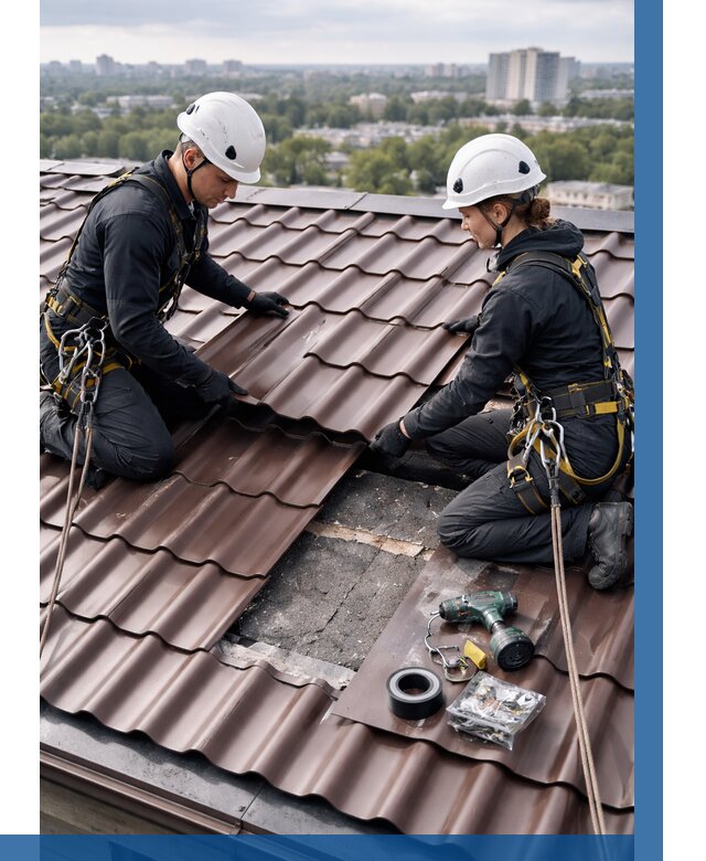 Ремонт металлочерепицы на крыше в Сафонове от 922 р. | ВЫСОТНИК-Сфн