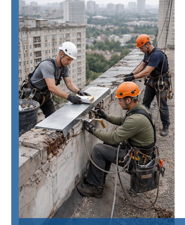 Ремонт парапета на кровле в Сафонове, высотные работы с гарантией