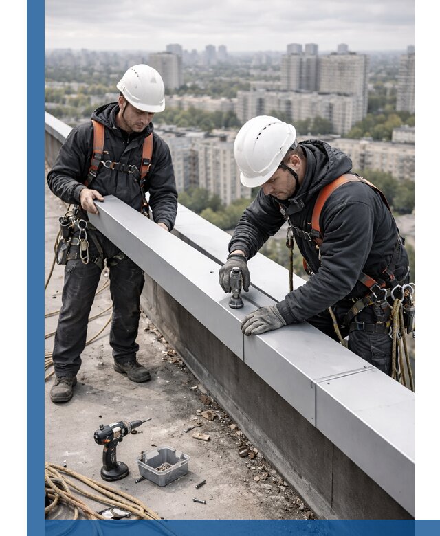 Монтаж парапетных крышек и ограждений кровли в Сафонове