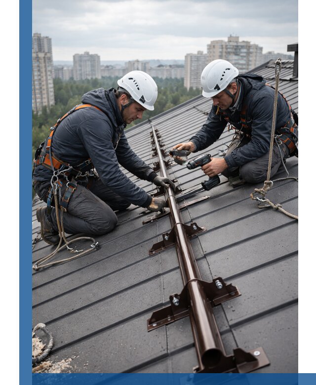 Монтаж снегозадержателей на кровле зданий в Сафонове под ключ