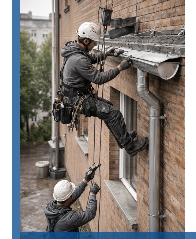 Монтаж водосточной системы на здании в Сафонове под ключ