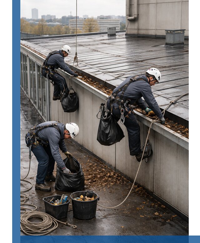 Очистка кровли по периметру в Сафонове силами промышленных альпинистов