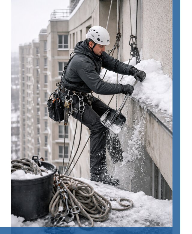 Очистка карнизов от снега в Сафонове от 307 р. | ВЫСОТНИК-Сфн