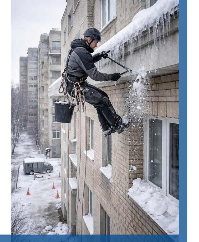 Удаление наледи с карнизов в Сафонове от 359 р. | ВЫСОТНИК-Сфн