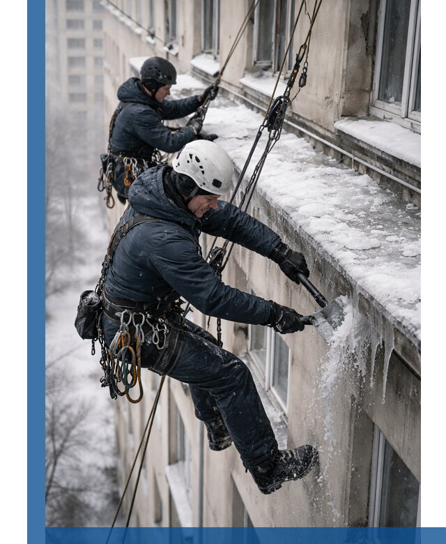 Удаление наледи и сосулек с карнизов в Сафонове профессионально