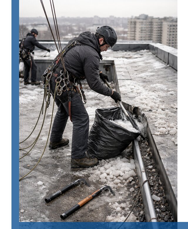 Аварийная очистка кровли в Сафонове от промальпинистов