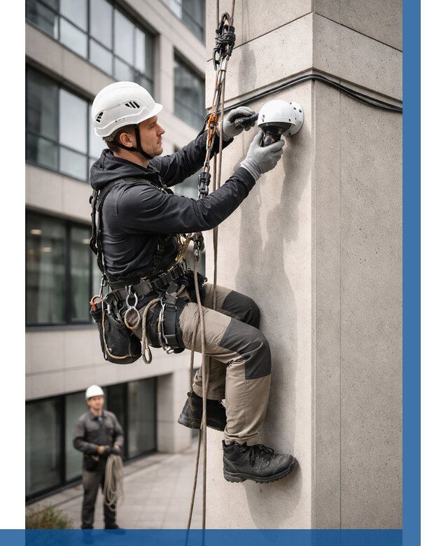 Монтаж камер видеонаблюдения на фасаде в Сафонове от 8711 р.-ВЫСОТНИК-Сфн