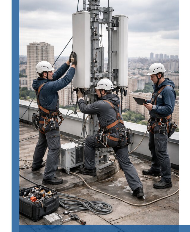 Монтаж антенн связи на крыше в Сафонове с вводом в эксплуатацию