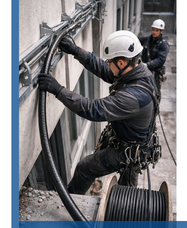 Протяжка кабеля питания на высоте в Сафонове с гарантией безопасности и качества