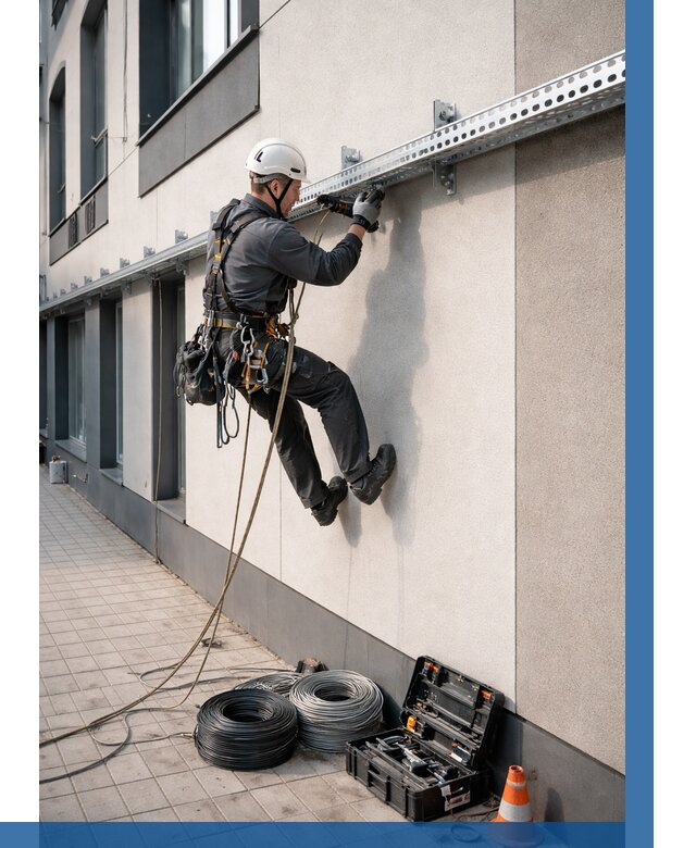 Монтаж кабельных лотков на фасаде в Сафонове от 1230 р. | ВЫСОТНИК-Сфн