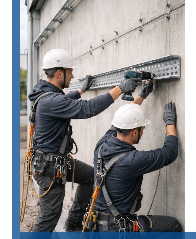 Монтаж кабельных лотков на фасаде зданий в Сафонове с гарантией