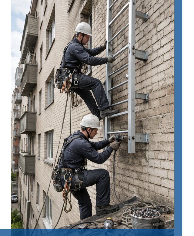 Монтаж пожарной лестницы в Сафонове от 25620 р заказать у ВЫСОТНИК-Сфн