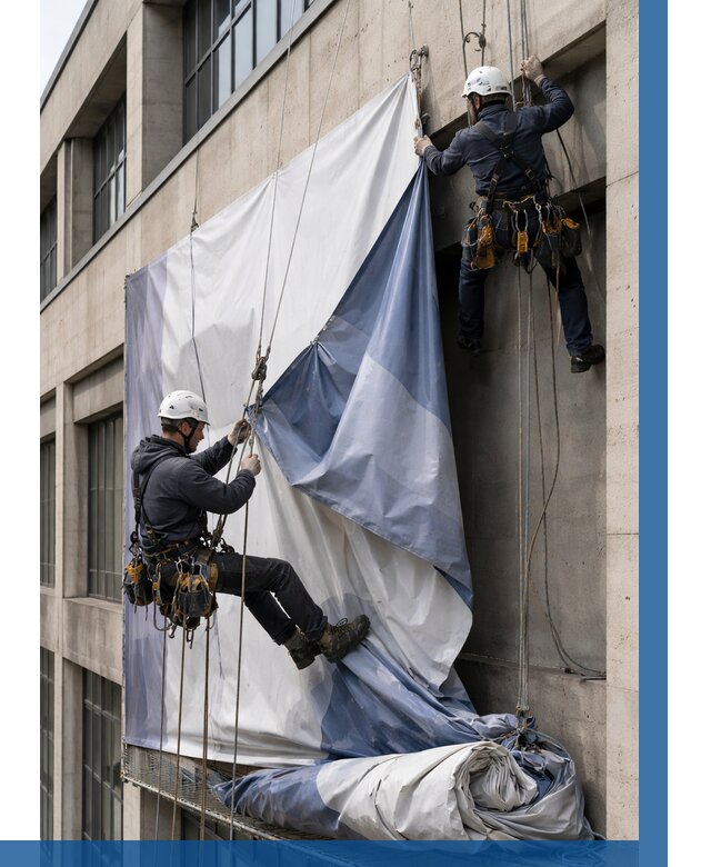 Демонтаж баннеров с фасада в Сафонове от 4612 р. | ВЫСОТНИК-Сфн