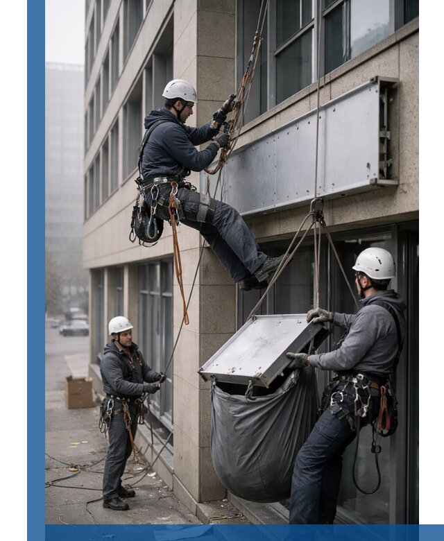 Демонтаж рекламной вывески с высотными работами в Сафонове