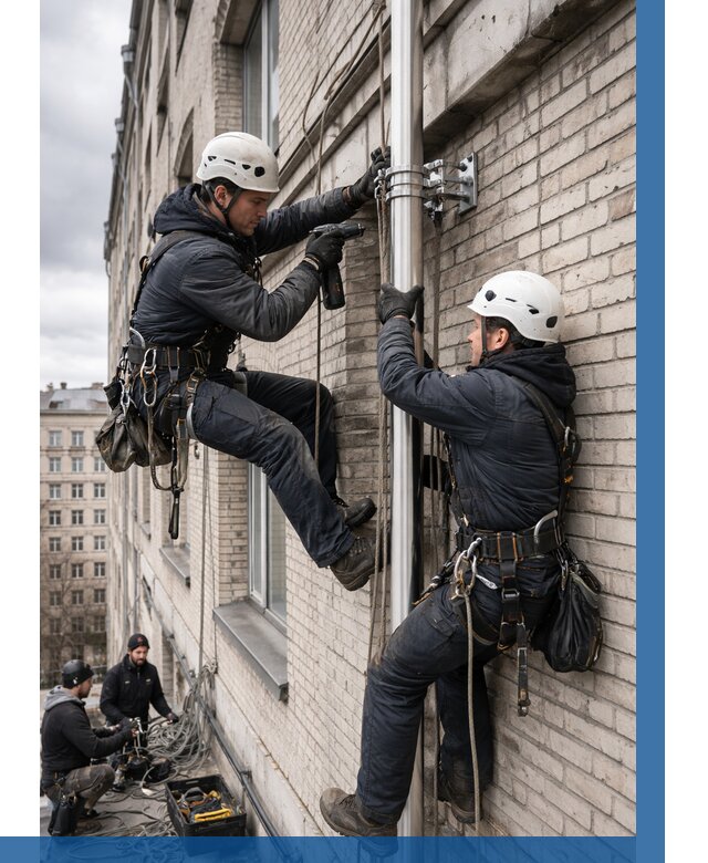 Монтаж флагштока на здании в Сафонове от 6661 р. | ВЫСОТНИК-Сфн