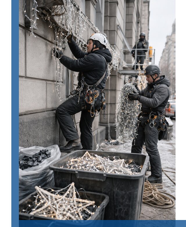 Демонтаж новогоднего оформления и гирлянд в Сафонове