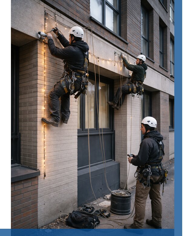 Монтаж гирлянд на фасаде в Сафонове от 3587 р. | ВЫСОТНИК-Сфн