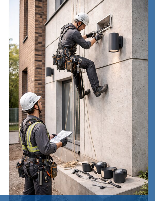 Монтаж фасадного освещения в Сафонове от 2562 р. | ВЫСОТНИК-Сфн