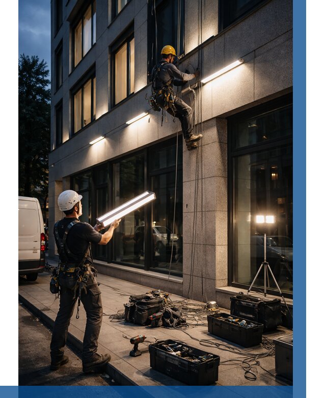 Монтаж архитектурной подсветки здания в Сафонове от 2562 р.|ВЫСОТНИК-Сфн