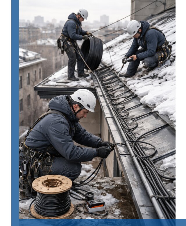 Монтаж греющего кабеля на кровле в Сафонове под ключ