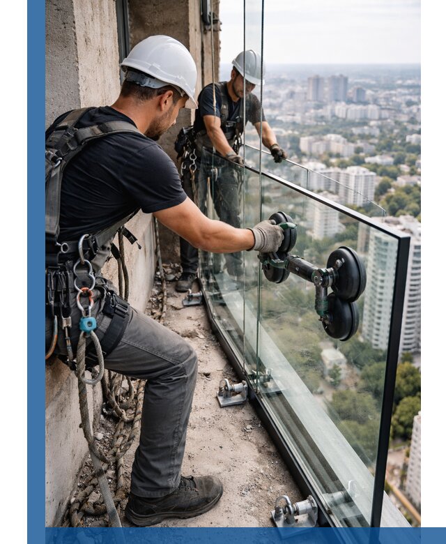 Монтаж стеклянных ограждений под ключ с гарантией в Сафонове
