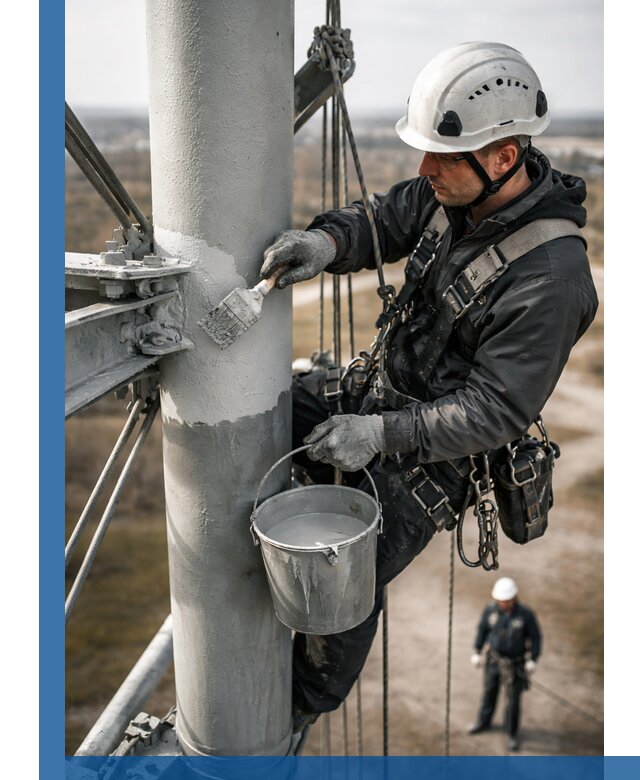 Покраска мачт связи в Сафонове промышленными альпинистами