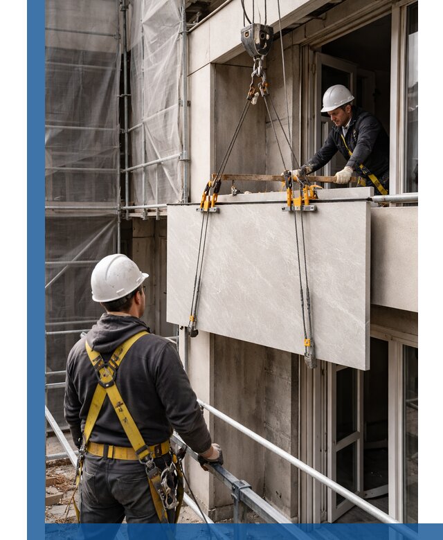 Подъем керамогранита на этаж в Сафонове грузчиками и техникой