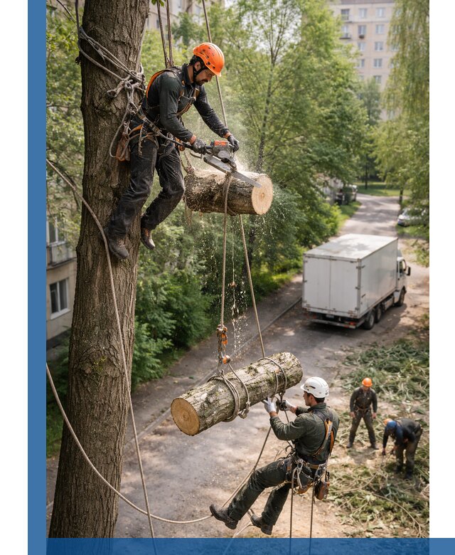 Спил деревьев альпинистами в Сафонове, безопасно и без повреждений