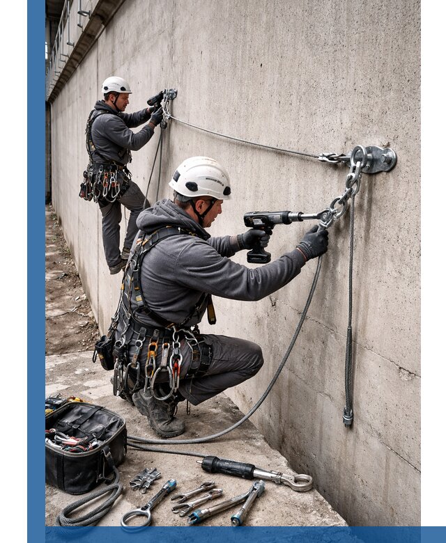 Монтаж анкерных линий высотной безопасности в Сафонове