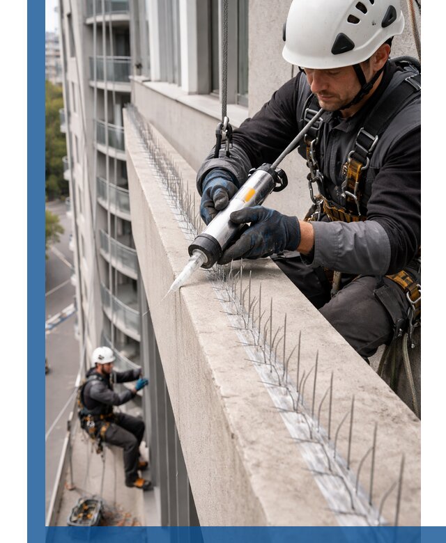 Установка шипов от птиц на фасадах и кровлях в Сафонове